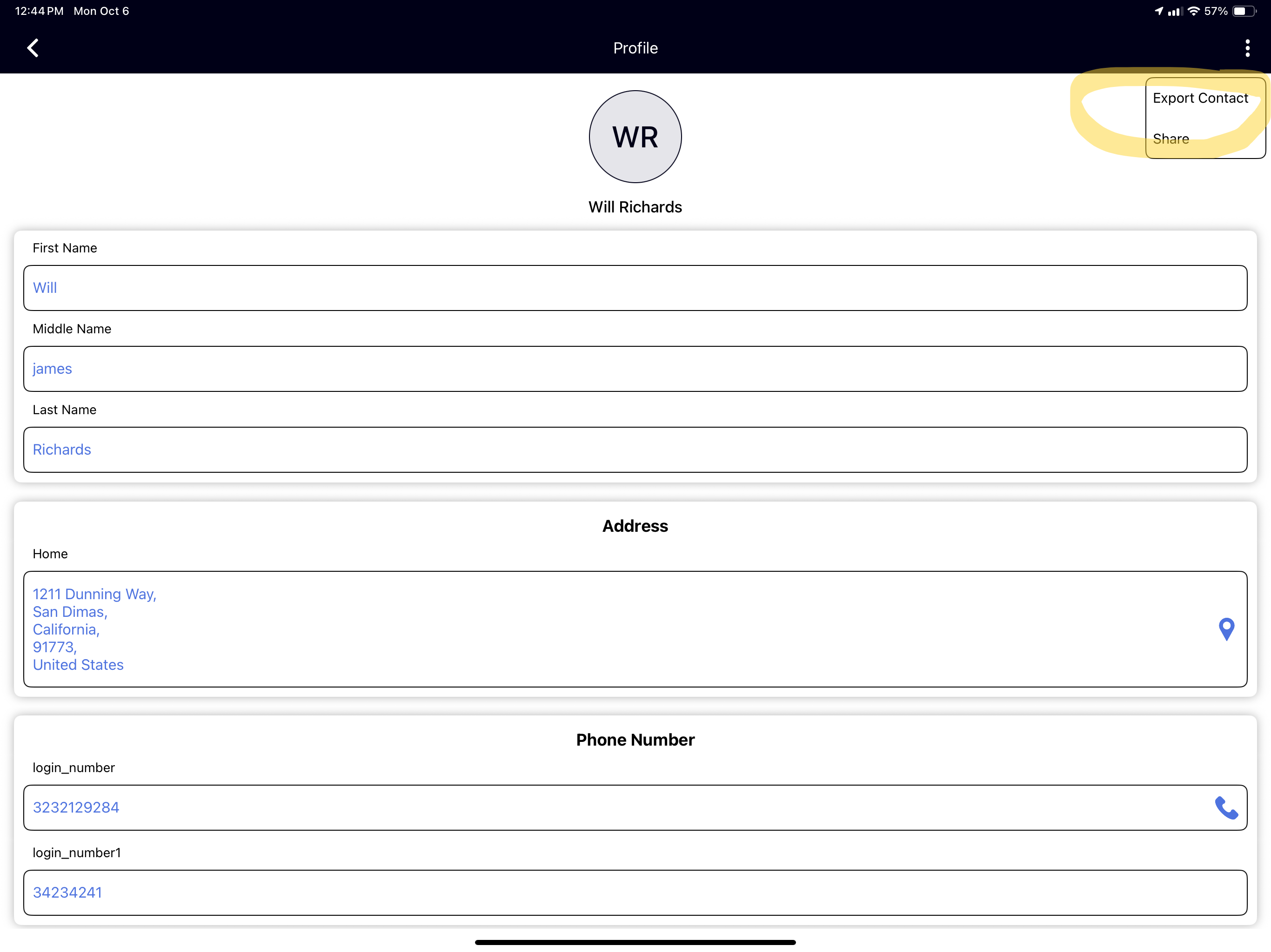 Export screen (Android)